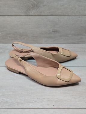 Nordstrom Women’s Nobecca Lea Beige Pointed Slingback Flats Buckle Shoes 9M